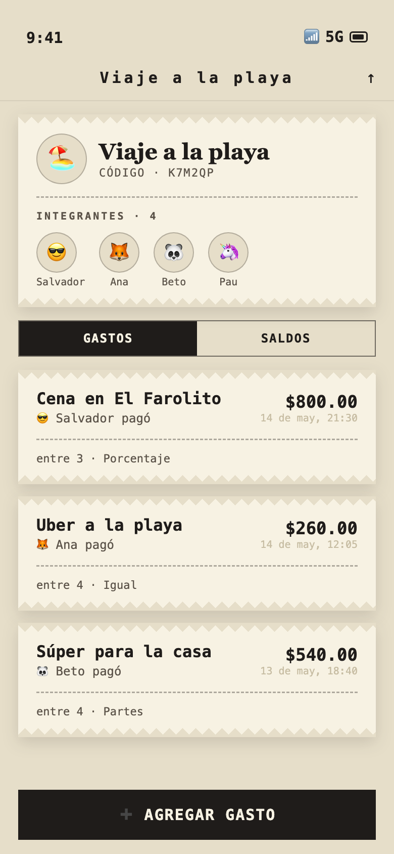 Lista de gastos del grupo